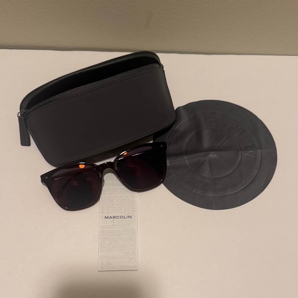 BMW Black & Chrome Handle Sunglasses, Cleaning Cloth, and Case